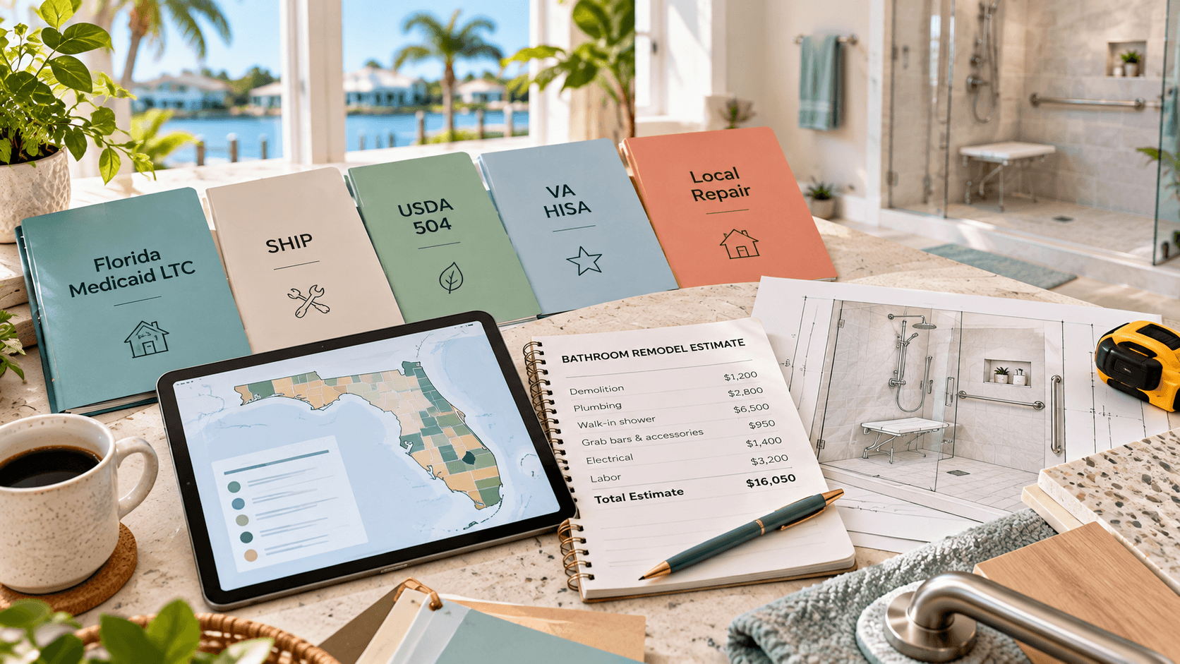 Florida bathroom accessibility grant planning with Medicaid LTC, SHIP, USDA and VA HISA resources