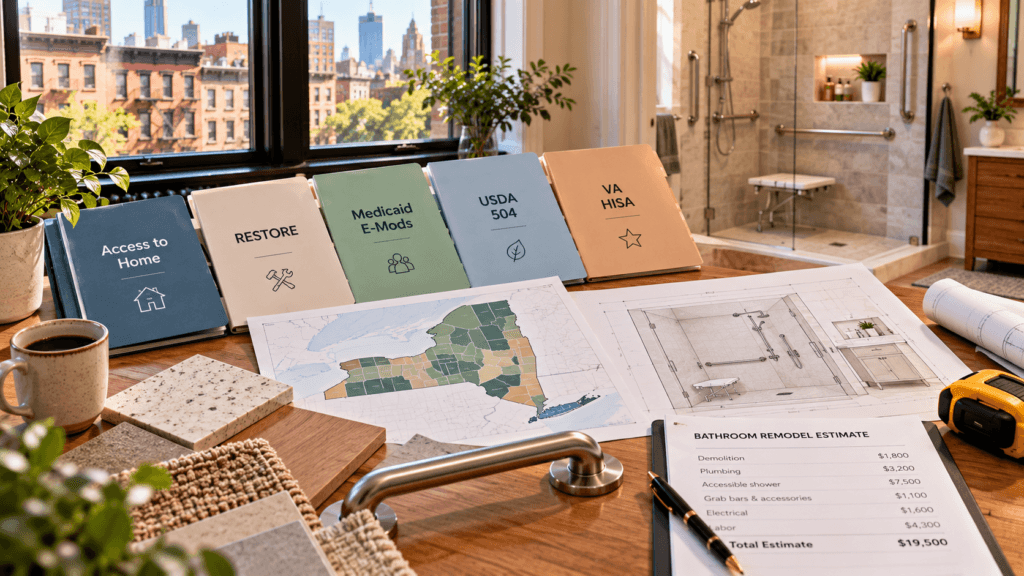 New York bathroom accessibility grant planning with Access to Home, RESTORE, Medicaid and USDA resources