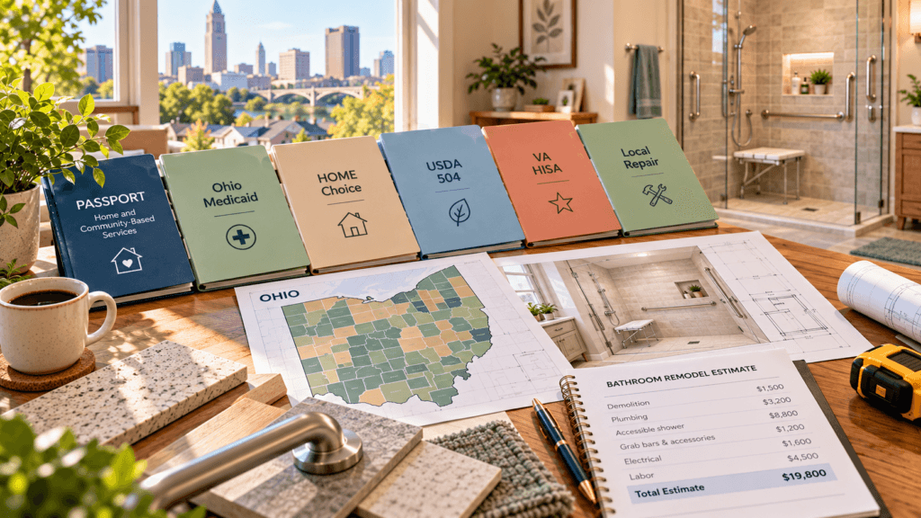 Ohio bathroom accessibility grant planning with PASSPORT, Medicaid, HOME Choice, USDA and VA resources
